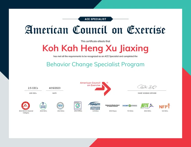 ACE Behavior Change Specialist Programme certificate