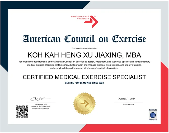 ACE Certified Medical Exercise Specialist certificate